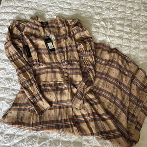 RARE AFRM plaid with hearts open slit midi dress